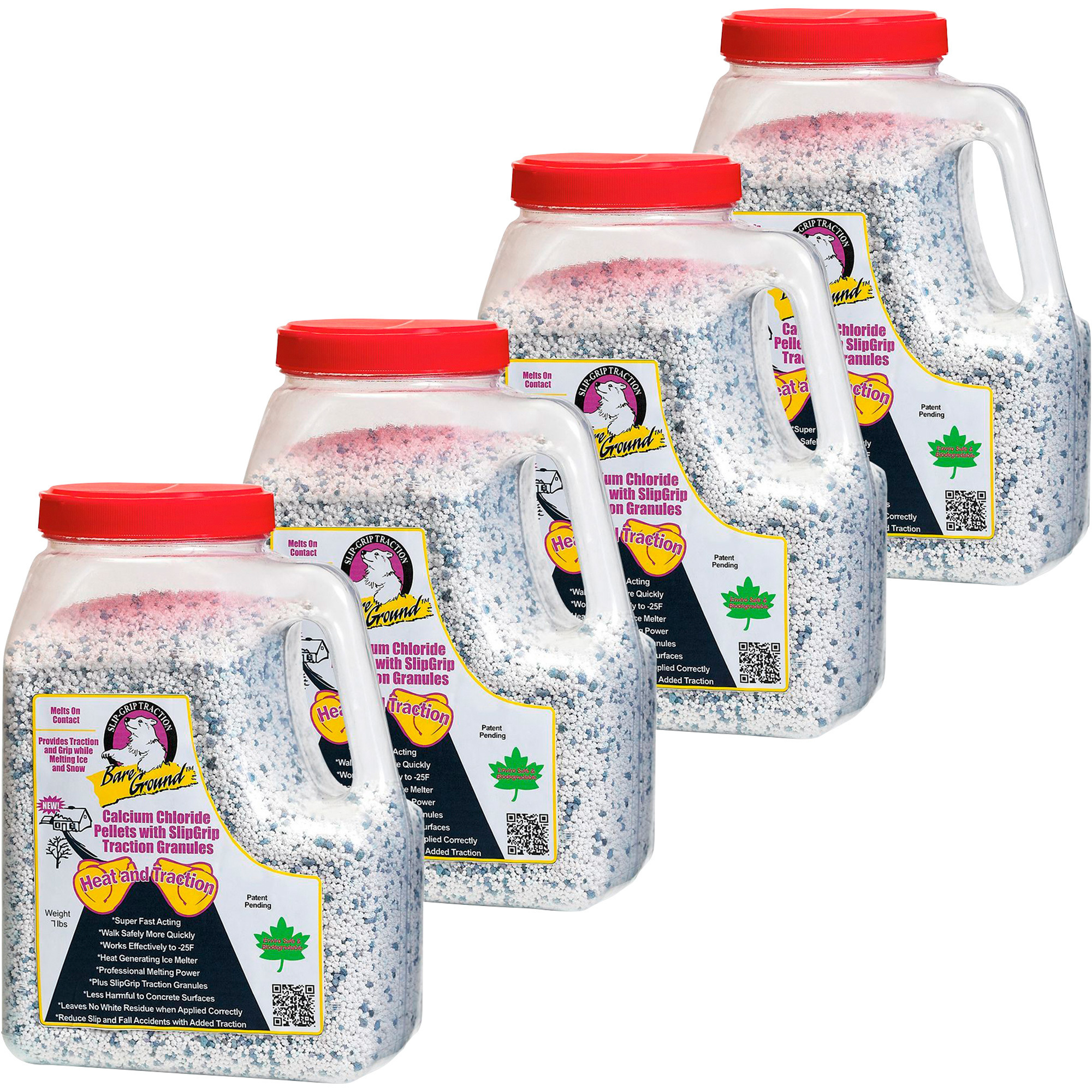 Bare Ground Calcium Chloride Pellets with Traction Granules — Four 7-Lb. Shaker Jugs, 28 Lbs. Total, Model# CCPSG-12-4CT